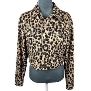 Reformation‎ Leopard Print Jean Jacket Small Tan/Black Organic Cotton Denim Boho